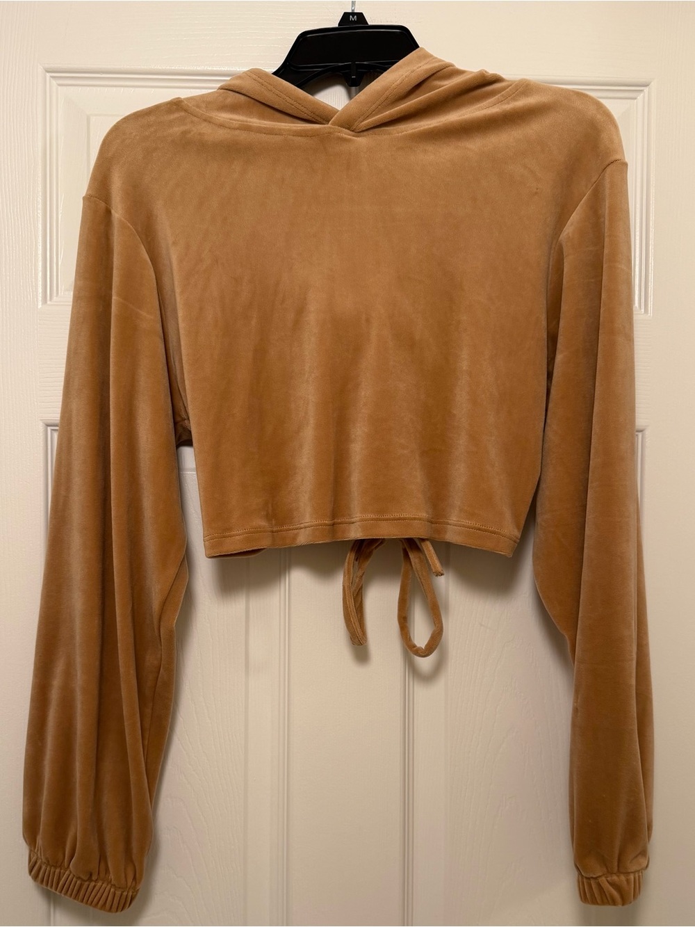 Eye Candy Tie Back Brown Cropped Velour Hoodie Size Medium